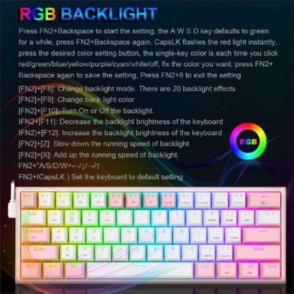 Gaming πληκτρολόγιο - Redragon K616-RGB Fizz Pro (Pink/White) - Image 2