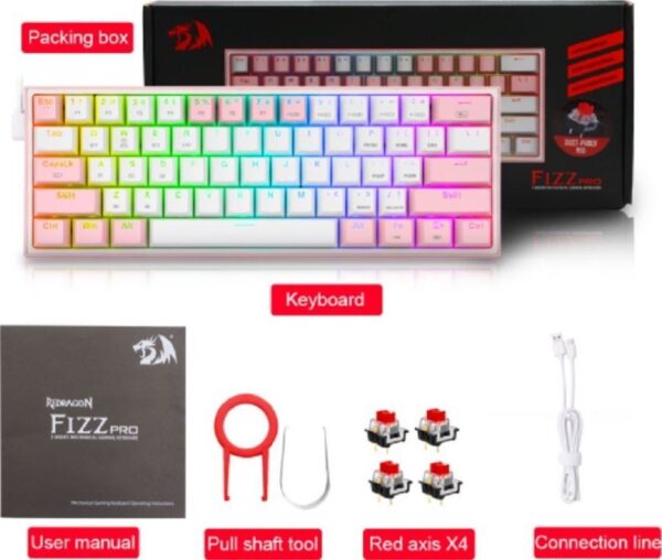 Gaming πληκτρολόγιο - Redragon K616-RGB Fizz Pro (Pink/White) - Image 3