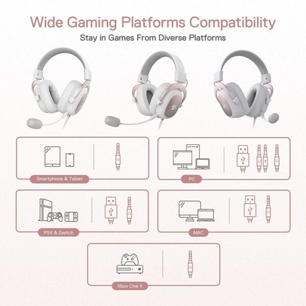 Gaming Ακουστικά - Redragon Zeus H510 White/Pink - Image 6