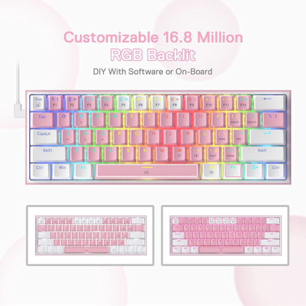 Gaming πληκτρολόγιο - Redragon K617 Fizz (Pink/White) - Image 4