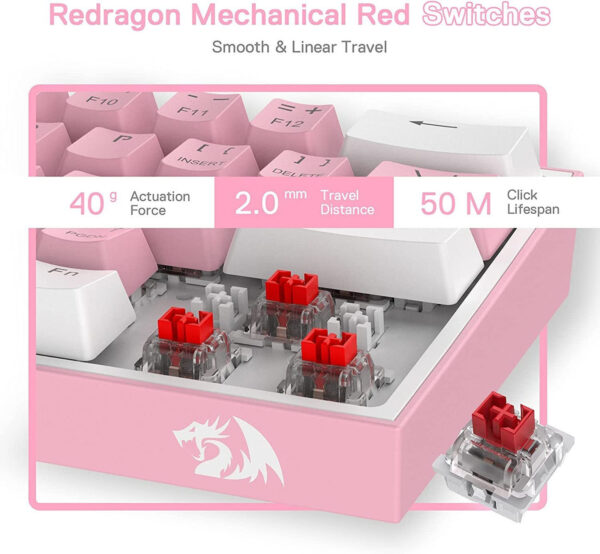 Gaming πληκτρολόγιο - Redragon K617 Fizz (Pink/White) - Image 3