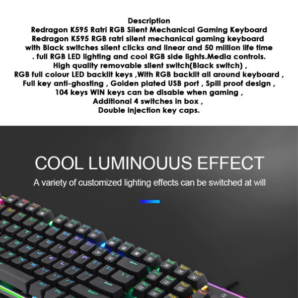 Gaming πληκτρολόγιο - Redragon Ratri K595 RGB - Image 9