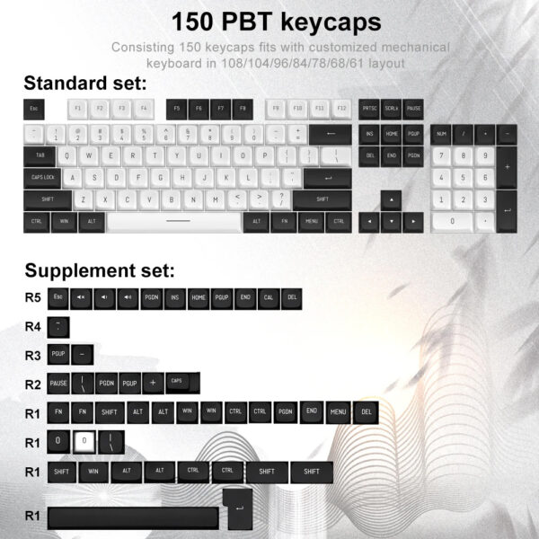 Gaming Αξεσουάρ - Redragon A132 CSA PBT Keycaps Black/White - Image 3