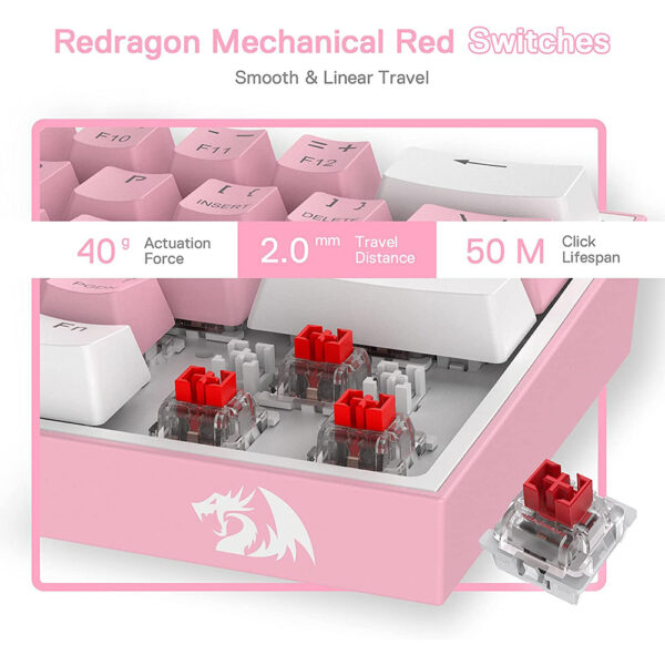 Gaming πληκτρολόγιο - Redragon K617 Fizz (White/Pink) - Image 15