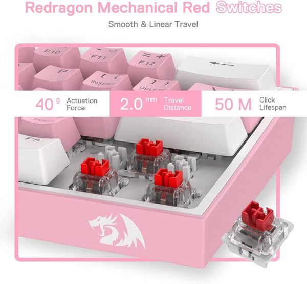 Gaming πληκτρολόγιο - Redragon K617 Fizz (White/Pink) - Image 9