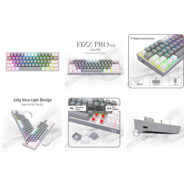 Gaming πληκτρολόγιο - Redragon K616-RGB Fizz Pro (Grey/White) - Image 6