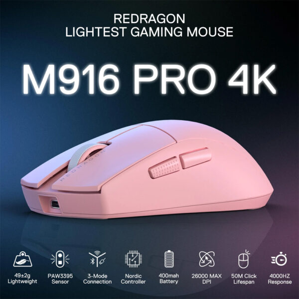 Gaming Ποντίκι - Redragon M916P-PRO-4K 3-Mode Wireless (Pink) - Image 5