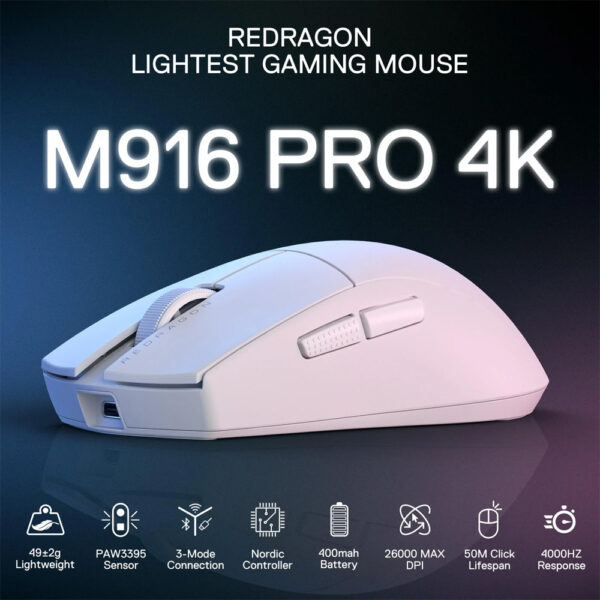 Gaming Ποντίκι - Redragon M916W-PRO-4K 3-Mode Wireless (White) - Image 6